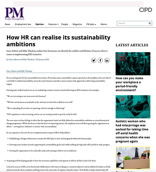 In the news: How HR can help realise Sustainability ambitions